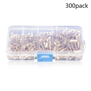 300Pcs M3 Brass Hex Column Standoff Support Spacer Screw Nut Assortment Kit