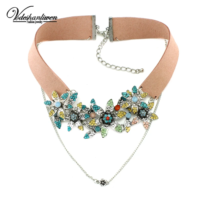 New Arrival Women Leather Rope Choker Necklace Crystal Flower Double Chain ZA Vintage Rhinestones Collar Necklaces & Pendants
New Arrival Women Leather Rope Choker Necklace Crystal Flower Double Chain ZA Vintage Rhinestones Collar Necklaces & Pendants