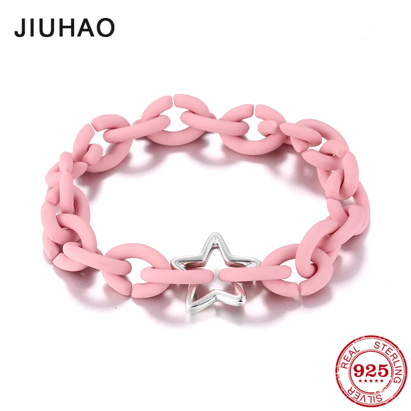 New Pink Rubber Bracelet New 925 Sterling Silver Star Charms Gifts for men or Women accessories European Jewellery
New Pink Rubber Bracelet New 925 Sterling Silver Star Charms Gifts for men or Women accessories European Jewellery