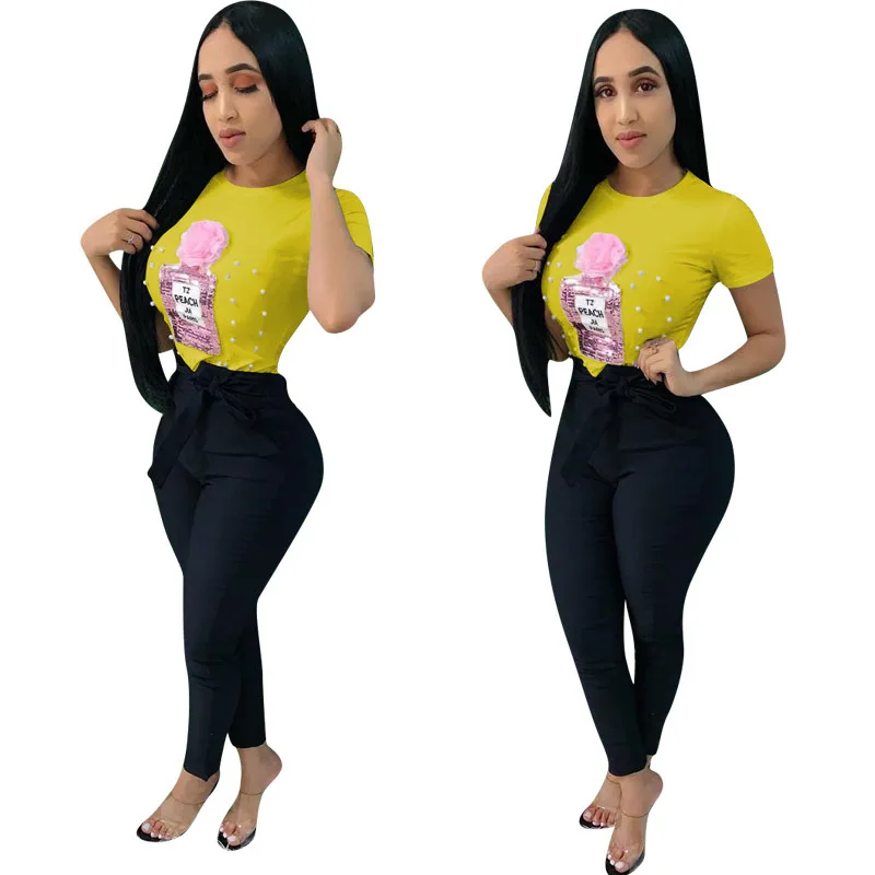 2019 new European and American women's chest pearl sequin applique T-shirt ladies shirt summer O-Neck 2 colors womens top
2019 new European and American women's chest pearl sequin applique T-shirt ladies shirt summer O-Neck 2 colors womens top