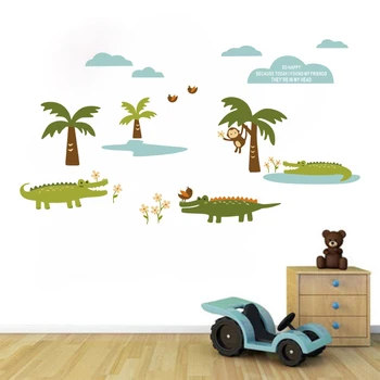 Cartoon wall sticker Green Crocodile DIY vinyl art decals Parm tree Flower Cloud Alligator removable wallpaper kids room decor
Cartoon wall sticker Green Crocodile DIY vinyl art decals Parm tree Flower Cloud Alligator removable wallpaper kids room decor