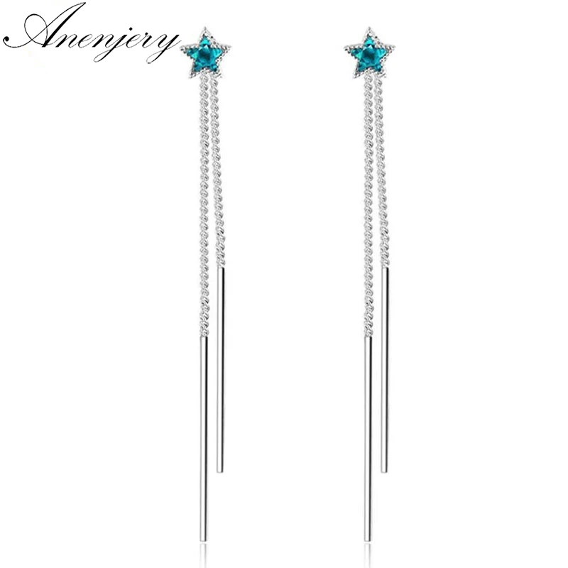Anenjery Ocean Blue Crystal Little Star Long Tassel Earrings For Women 925 Sterling Silver Jewelry Ear Chain Best Gift S-E579
Anenjery Ocean Blue Crystal Little Star Long Tassel Earrings For Women 925 Sterling Silver Jewelry Ear Chain Best Gift S-E579