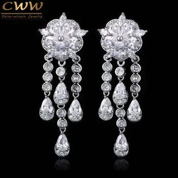 CWWZircons Noble Design Flower And Drop Cubic Zirconia Crystal Long Dangling Earrings For Women Event Party Jewelry CZ317 
CWWZircons Noble Design Flower And Drop Cubic Zirconia Crystal Long Dangling Earrings For Women Event Party Jewelry CZ317
