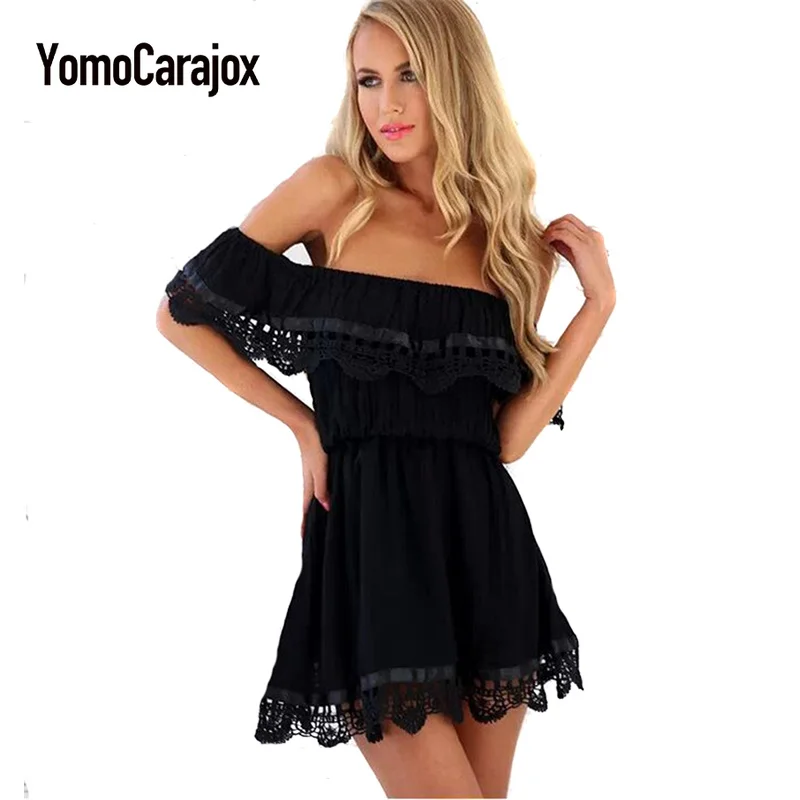 New Arrival Summer Women Sexy Slash Neck Ruffles Strapless Short-sleeved Elastic Waist Chiffon Lace Beach Club Mini Dresses
New Arrival Summer Women Sexy Slash Neck Ruffles Strapless Short-sleeved Elastic Waist Chiffon Lace Beach Club Mini Dresses