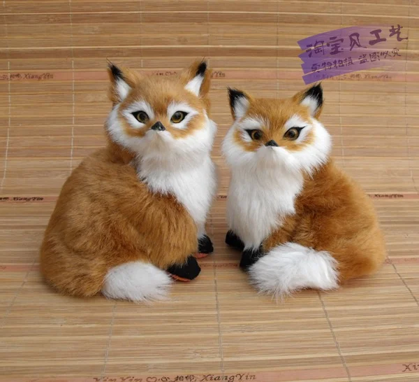 a pair of cute simulation fox toys polyethylene & furs yellow sitting dolls about 14x10x10cm&12x10x10cm 2092 | Игрушки и хобби