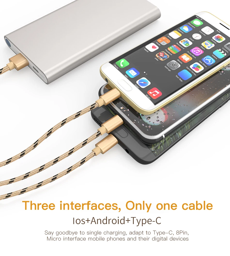 !ACCEZZ 3 in 1 USB Cable 2A Charging Line Micro USB Type C Lighting For iPhone XR XS MAX Charger Phone Cable For Samsung S9 S8 (2)
