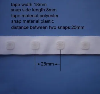 white plastic snap tape (width:18mm,snap distance:25mm),with square snap button as picture
white plastic snap tape (width:18mm,snap distance:25mm),with square snap button as picture