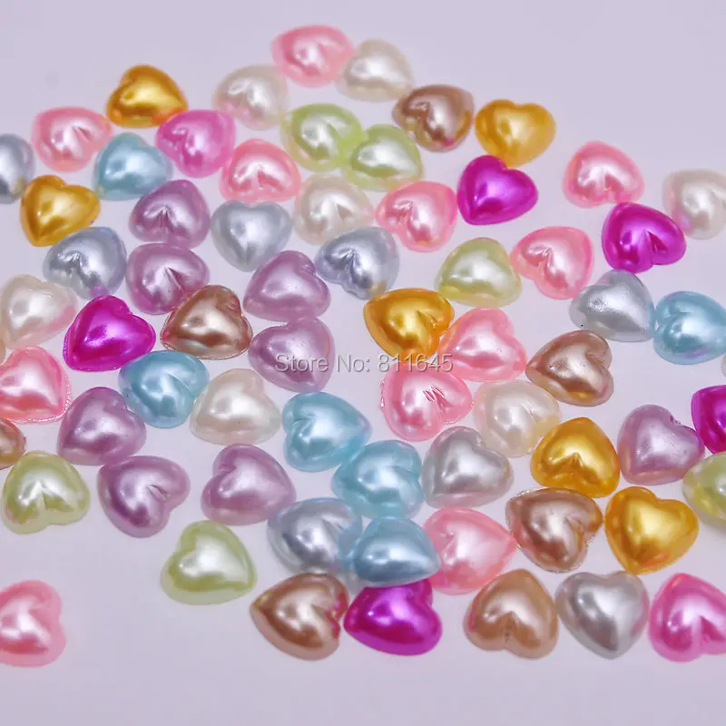 New 12mm 50pcs White Heart-Shaped Pearl Bead Flat Back Scrapbook For Crafts