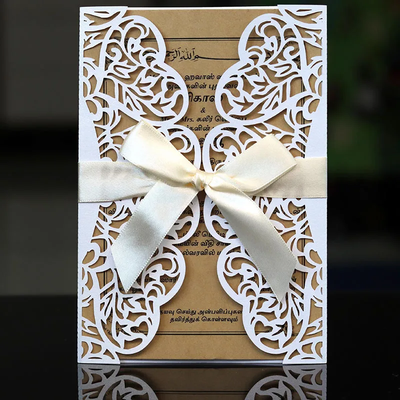 100pcs Laser Cut Wedding Invitations Card Elegant Lace Bless Greeting Card with Ribbon Birthday Wedding Party Favor Decoration
100pcs Laser Cut Wedding Invitations Card Elegant Lace Bless Greeting Card with Ribbon Birthday Wedding Party Favor Decoration