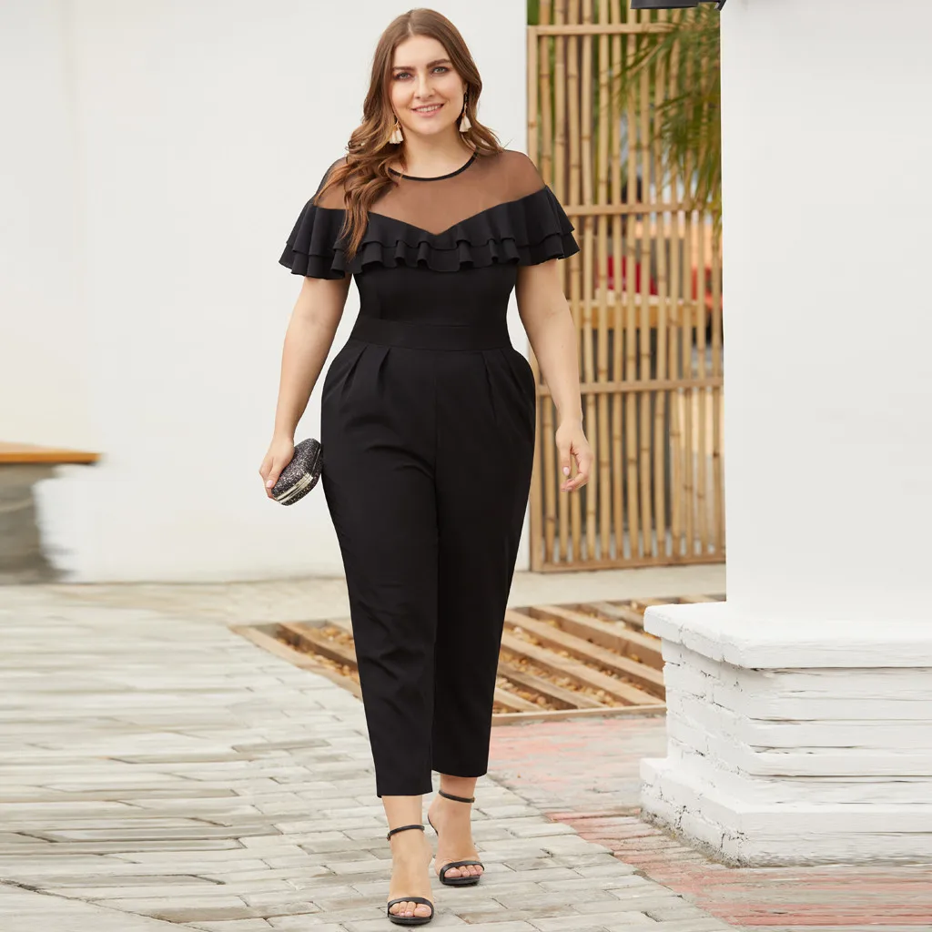 CHAMSGEND Women's Plus Size Mesh Stitching Ruffled Short-Sleeved Small Feet Jumpsuit Rompers Womens Jumpsuit Overalls C3051
CHAMSGEND Women's Plus Size Mesh Stitching Ruffled Short-Sleeved Small Feet Jumpsuit Rompers Womens Jumpsuit Overalls C3051