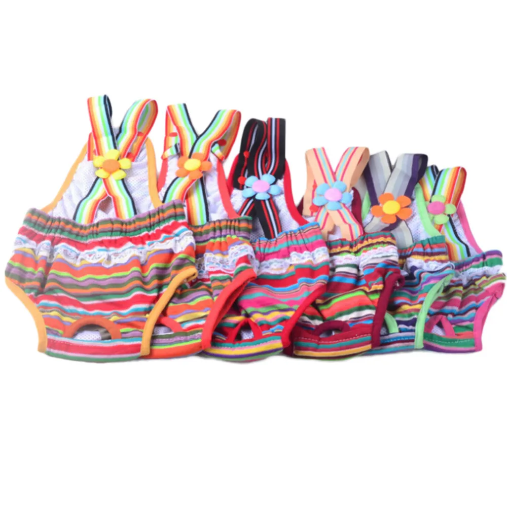 Image Cute Colorful Pet Dog Cat Underwear Stripe Tighten Suspender Strap Jumpsuit Diapers Dogs Physiological Pants Sanitary Briefs