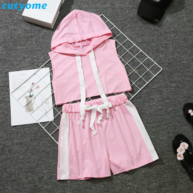 Mommy And Me Summer Sport Mathing Clothing Set Sleeveless Hooded tshirt+Cotton Skirt For Family Mother Daughter Clothes Outfits (47)