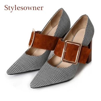 Stylesowner Fashion Lattice Pattern High-heel Shallow Women Shoes Big Buckle Patchwork Strange Heel Two Wear Office Lady Pumps
Stylesowner Fashion Lattice Pattern High-heel Shallow Women Shoes Big Buckle Patchwork Strange Heel Two Wear Office Lady Pumps