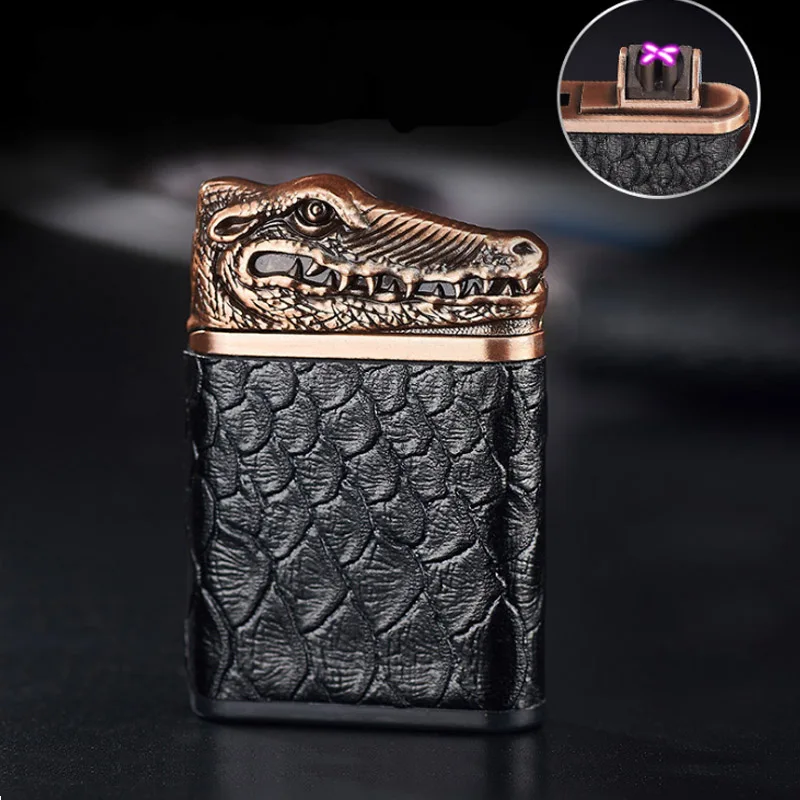 Crocodile USB Electronic Lighters Metal Leather Double Arc Charging Lighter Shake Ignition Windproof Rechargeable Cigar Lighter
Crocodile USB Electronic Lighters Metal Leather Double Arc Charging Lighter Shake Ignition Windproof Rechargeable Cigar Lighter