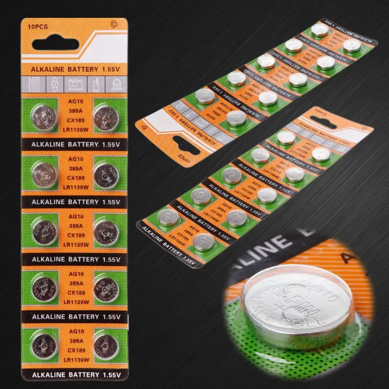 

10PCS Button Coin Cell Battery AG10 1.5V Watch Batteries SR54 389 189 LR1130 SR1130 Toys Control Remote