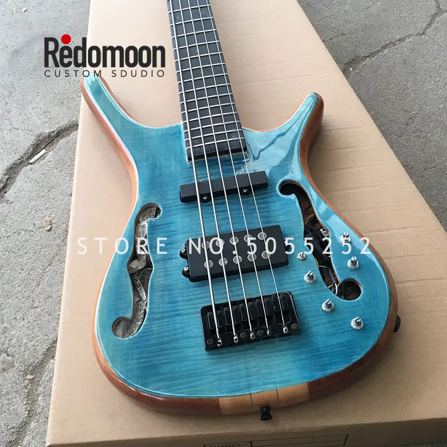 Factory custom 5 strings bass with Neck-thru mahogany body hollow body flamed maple electric bass guitar musical instrument shop
Factory custom 5 strings bass with Neck-thru mahogany body hollow body flamed maple electric bass guitar musical instrument shop