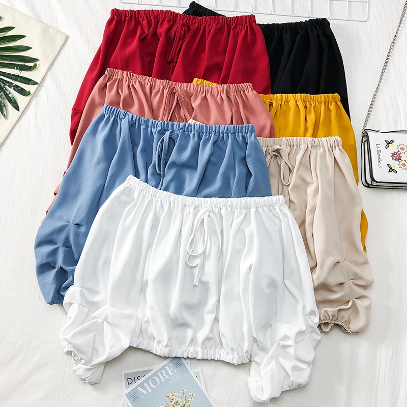 Women Summer Slash Neck Lantern Sleeve Ruffles Lace Up Bandage Shirt Casual Short Elastic Slim High Waist Pullover Blouse Tops
Women Summer Slash Neck Lantern Sleeve Ruffles Lace Up Bandage Shirt Casual Short Elastic Slim High Waist Pullover Blouse Tops