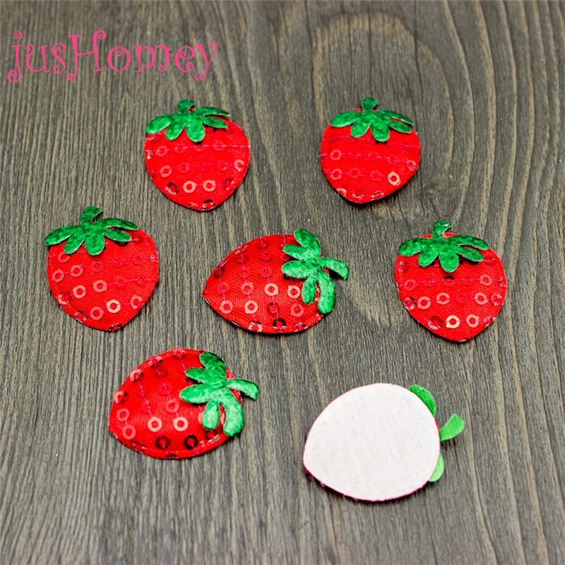 30 Red Padded Felt Strawberry Hand-Sewn Pearls Appliques DIY