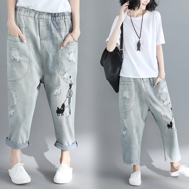 #4659 Spring Autumn Ripped Boyfriend Jeans Harem Pants Women Embroidery Ankle-Length Vintage Loose Wide Leg Jeans With Holes
#4659 Spring Autumn Ripped Boyfriend Jeans Harem Pants Women Embroidery Ankle-Length Vintage Loose Wide Leg Jeans With Holes