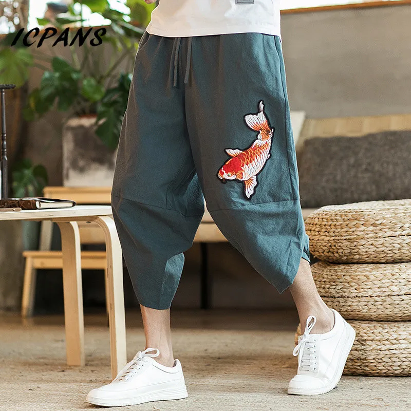 ICPANS Mens Beach Pants Male Summer Casual Calf-Length Harem Pants Man Carp Embroidery Baggy Loose Trousers Big Size 4XL 5XL
ICPANS Mens Beach Pants Male Summer Casual Calf-Length Harem Pants Man Carp Embroidery Baggy Loose Trousers Big Size 4XL 5XL