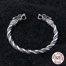 S925 Sterling Silver Viking Wolf Bangle with wood box as gift for men or women S925 Sterling Silver Viking Wolf Bangle with wood box as gift for men or women