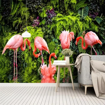 

beibehang Wallpaper custom living room mural Nordic small fresh tropical rainforest banana leaf flamingo garden background