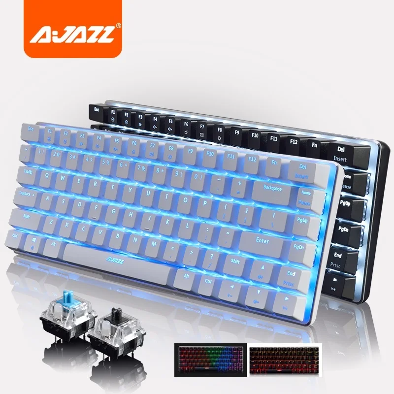 

Ajazz AK33 82 Key Alloy Panel USB Wired Backlight Mechanical Gaming Keyboard Blue/Black Axis With Detachable Cable