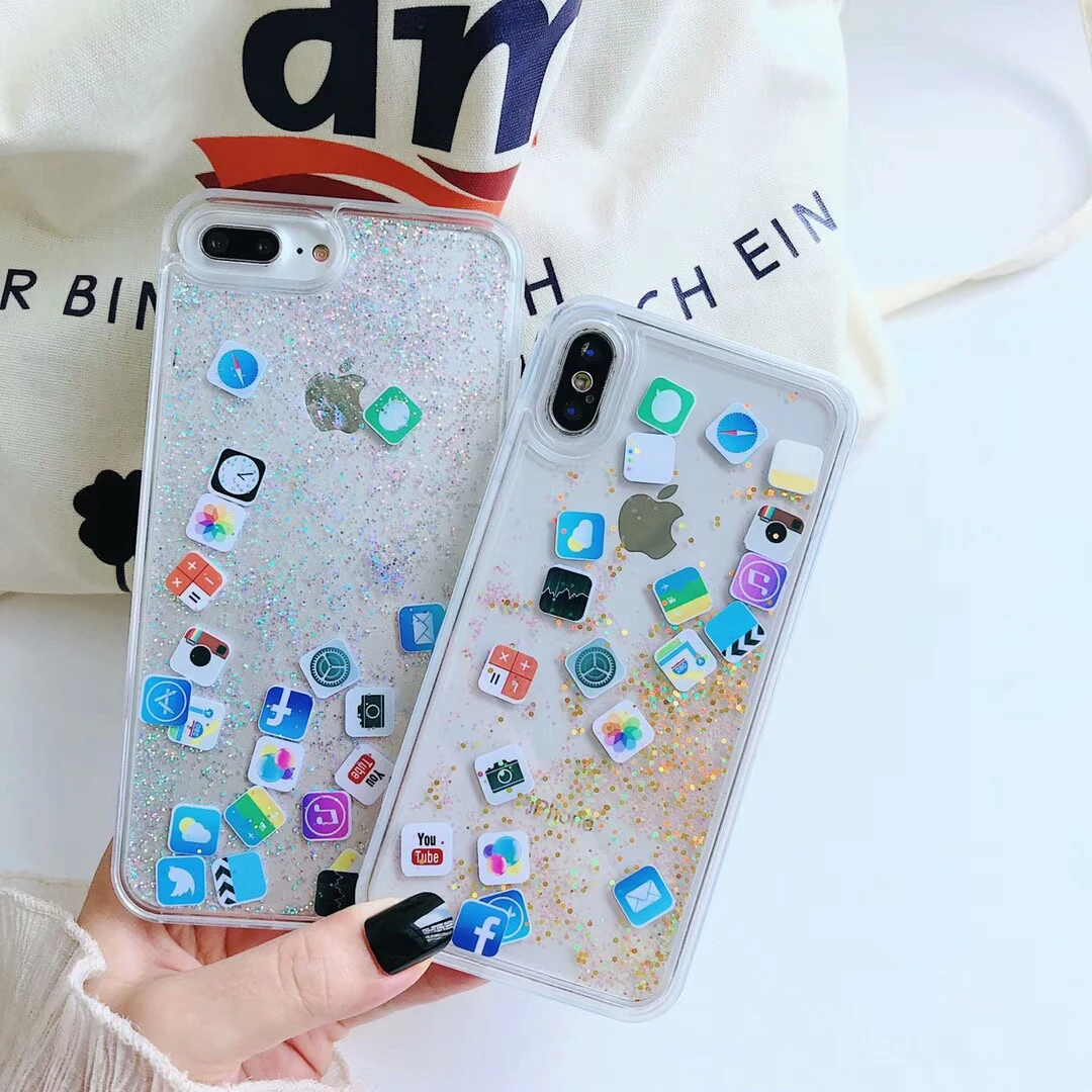 Cute Amusing Mobile apps Icon pattern phone Case TPU+PC cover For iphone X 6 7 Plus 6s 8 plus Glitter Liquid Quicksand Cases
Cute Amusing Mobile apps Icon pattern phone Case TPU+PC cover For iphone X 6 7 Plus 6s 8 plus Glitter Liquid Quicksand Cases