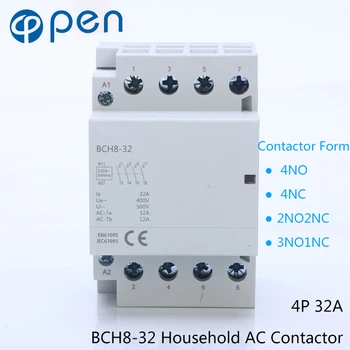 BCH8-32 Series 4P 32A Auto Operation AC Household Contactor 230V/250V 50/60Hz Contact 4NO/2NO+2NC/3NO+1NC/4NC Din Rail Contactor
BCH8-32 Series 4P 32A Auto Operation AC Household Contactor 230V/250V 50/60Hz Contact 4NO/2NO+2NC/3NO+1NC/4NC Din Rail Contactor