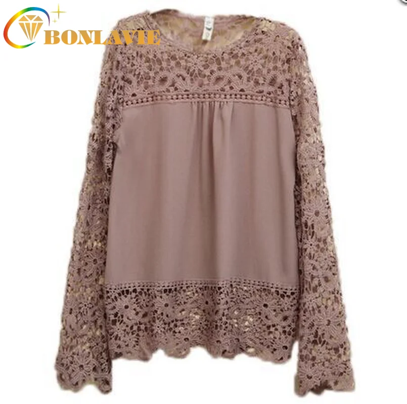 Summer Clothes Lace Chiffon Stitching Women's Hollow Shirts Long Sleeve O-Neck White Pink Yellow Purple Solid Color Large Size
Summer Clothes Lace Chiffon Stitching Women's Hollow Shirts Long Sleeve O-Neck White Pink Yellow Purple Solid Color Large Size