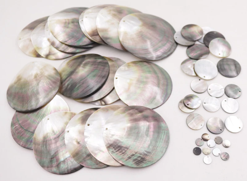 

10 pcs 1cm 2cm 3cm 4cm 5cm 6cm 7cm 8cm round Coin shell Top hole natural black mother of pearl choose size