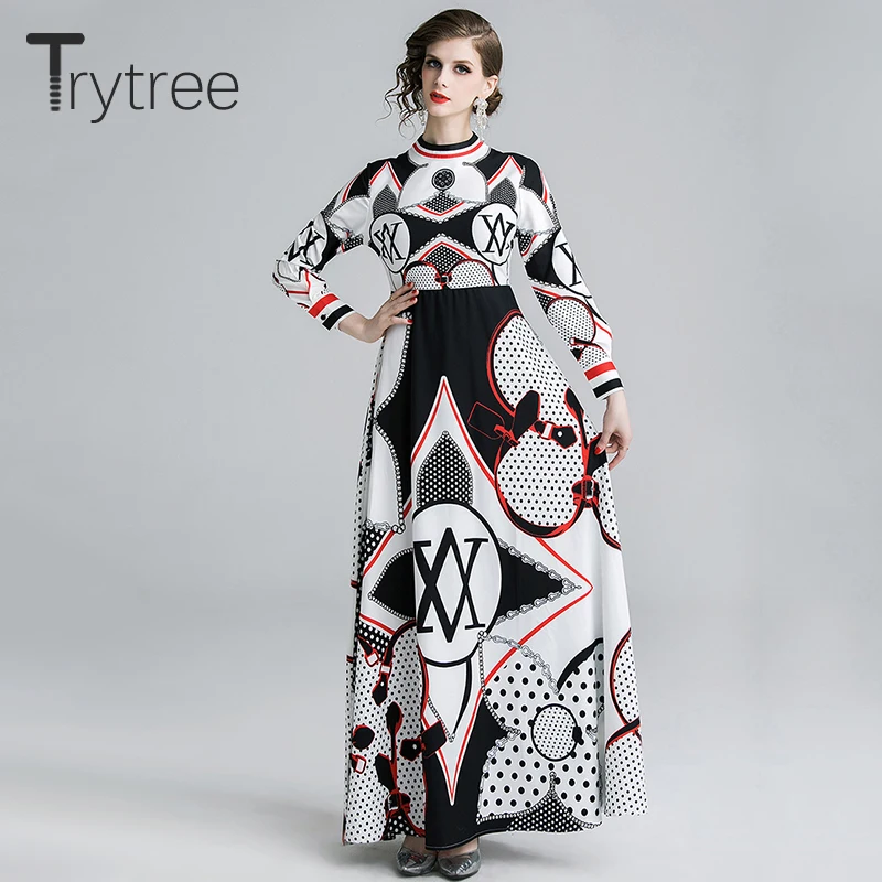 Trytree Autumn Dress Print Elegant Geometric High Street Silky women dresses O-neck Ankle-Length A-Line Casual Polyester Dresses
Trytree Autumn Dress Print Elegant Geometric High Street Silky women dresses O-neck Ankle-Length A-Line Casual Polyester Dresses