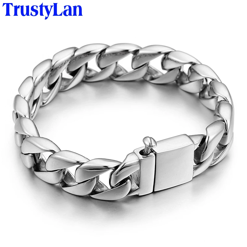 TrustyLan модный 15 мм толстый браслет цепи мужские блестящие из нержавеющей стали