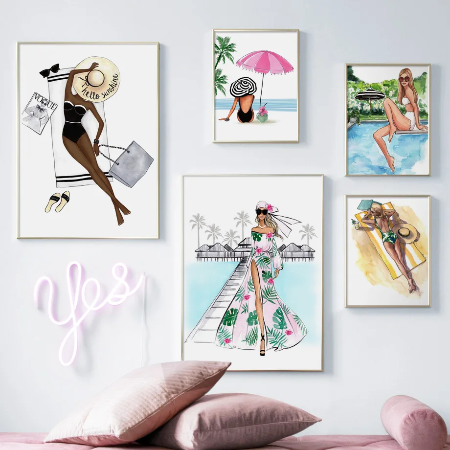 Watercolor Beach Swimsuit Beauty Model Wall Art Canvas Painting Nordic Posters And Prints Wall Pictures For Living Room Decor
Watercolor Beach Swimsuit Beauty Model Wall Art Canvas Painting Nordic Posters And Prints Wall Pictures For Living Room Decor