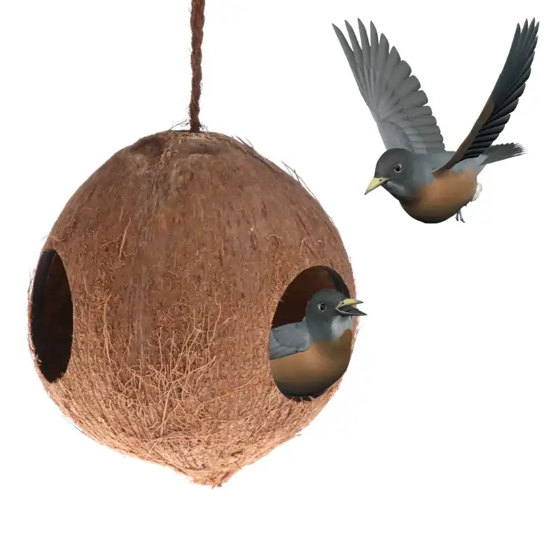 Bird Feeder Nest Dispenser Food Feeding Hiding Cave Coconut Shell