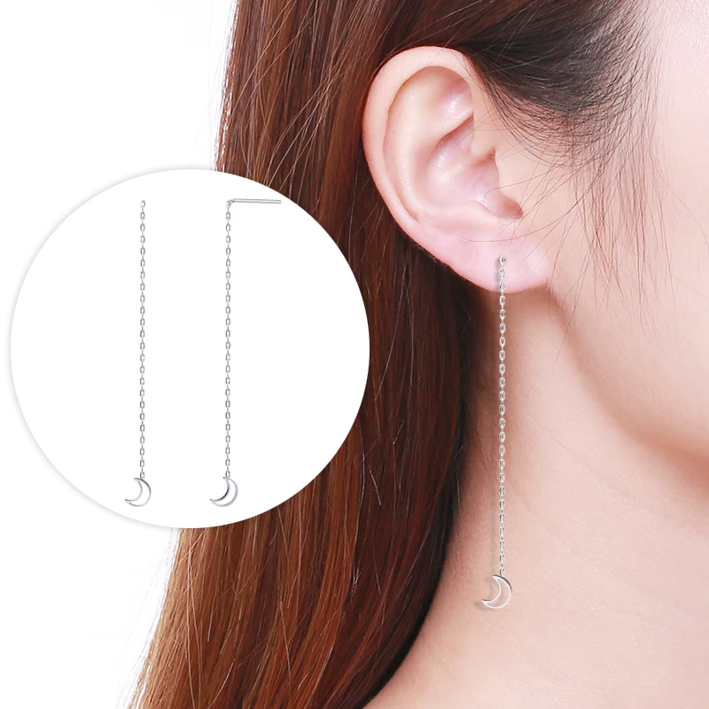CHUKUI korean women stainless steel earrings gold long chain stud earring hollow moon earing for girls (6)
