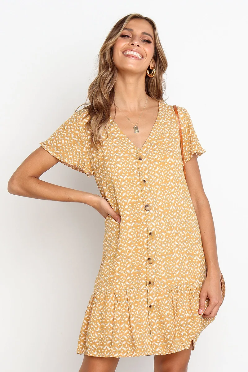Women's 2019 hot sale explosions summer print sling button V-neck ruffled comfortable sexy fashion dress
Women's 2019 hot sale explosions summer print sling button V-neck ruffled comfortable sexy fashion dress
