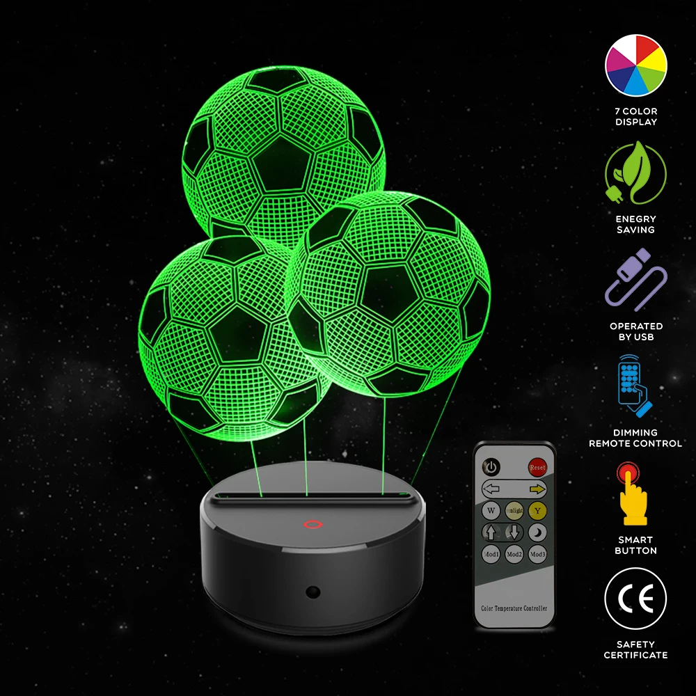 Three Footballs Shape 3D Lamp 7 Color Change Touch Switch LED Night Light Acrylic Desk Lamp Atmosphere Lamp Funny Lighting
Three Footballs Shape 3D Lamp 7 Color Change Touch Switch LED Night Light Acrylic Desk Lamp Atmosphere Lamp Funny Lighting