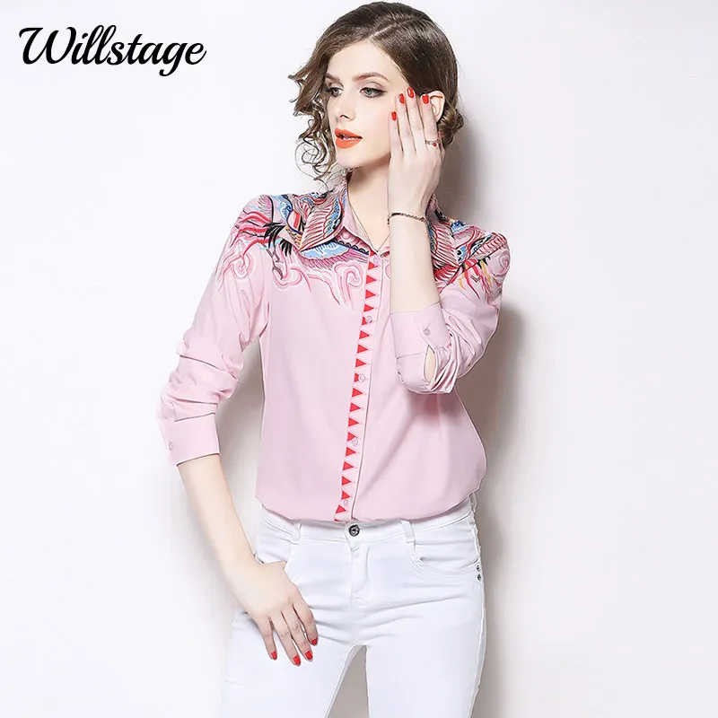 Willstage Pink Shirts Women Bird Printed Pattern Blouse Button Long Sleeve Elegant Tops 2019 Spring Autumn Clothes OL Wear
Willstage Pink Shirts Women Bird Printed Pattern Blouse Button Long Sleeve Elegant Tops 2019 Spring Autumn Clothes OL Wear