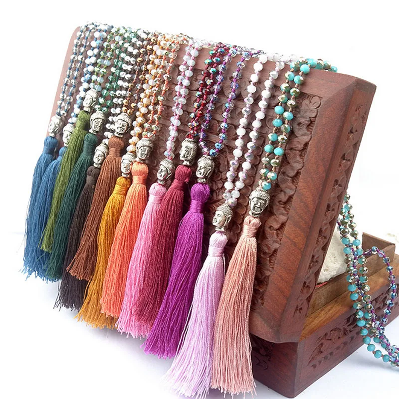 Vintage Long Tassel Necklace Silver Alloy Buddha Head Pendant Faceted Glass Crystal Beard Chain Knot Women Jewelry Necklaces
Vintage Long Tassel Necklace Silver Alloy Buddha Head Pendant Faceted Glass Crystal Beard Chain Knot Women Jewelry Necklaces