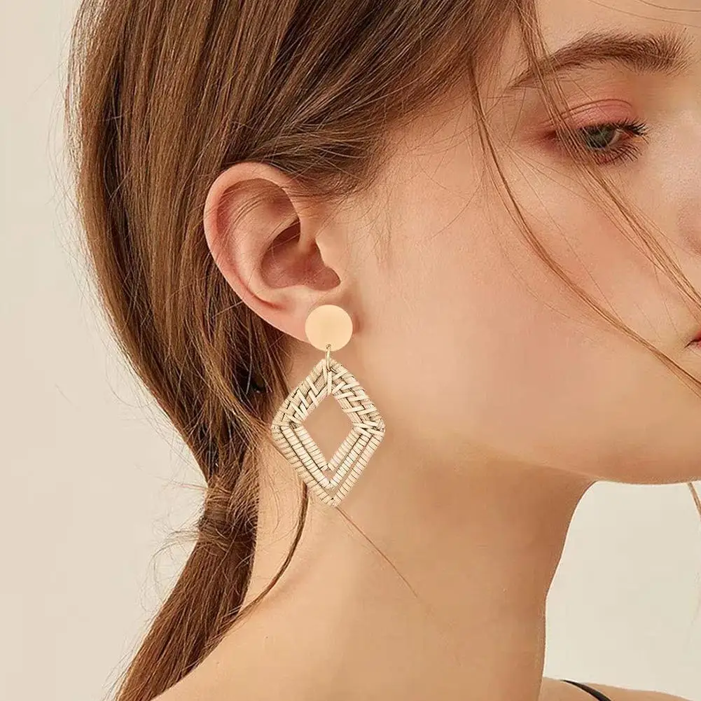 Bohemian Beach Rattan Woven Hollow Rhombus Drop Statement Women Stud Earrings New earrings for women earing
Bohemian Beach Rattan Woven Hollow Rhombus Drop Statement Women Stud Earrings New earrings for women earing