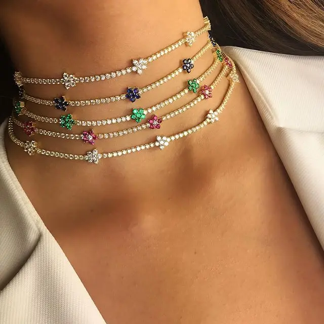 2019 spring summer gift jewelry tennis cz choker thin chain flower charm green red orange white colorful choker necklace
2019 spring summer gift jewelry tennis cz choker thin chain flower charm green red orange white colorful choker necklace