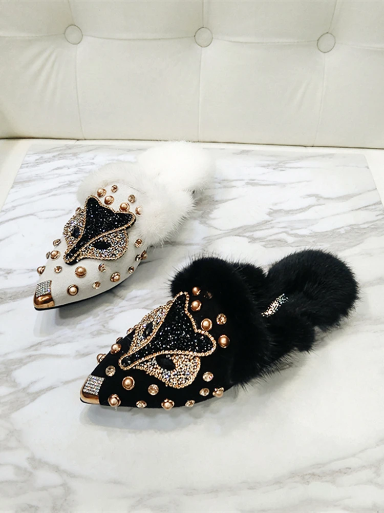 Womens Furry Rabbit Fur Rhinestones Crystal Fox Decor Studs Loafer Slipper Shoes Flats Black White Warm
Womens Furry Rabbit Fur Rhinestones Crystal Fox Decor Studs Loafer Slipper Shoes Flats Black White Warm