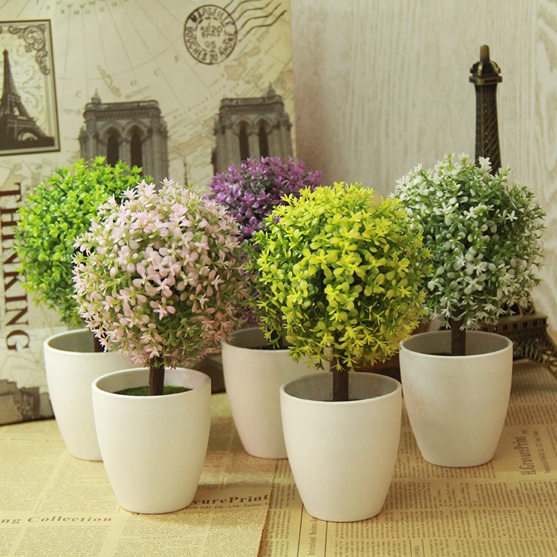 Image Artificial Topiary Tree   Ball Plants In Pot Colorful Fake Flower Ball Garden Home Outdoor Indoor Decoration