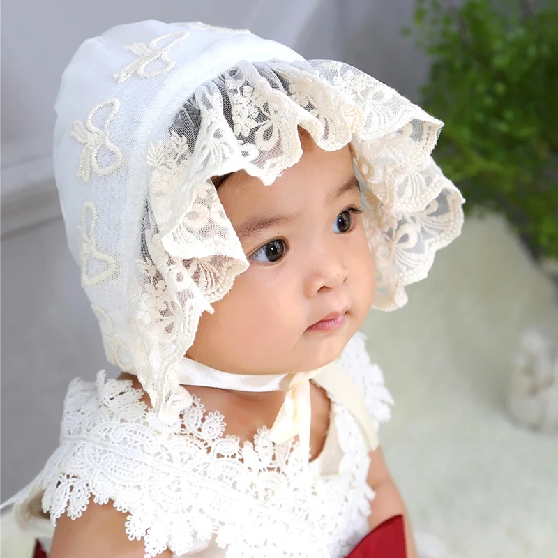 Cute Lace Baby Girls Hat White Pink Princess Hat For Baby Girls Flower Embroidery Infant Beanie Hat First Brithday Gift Autumn (8)