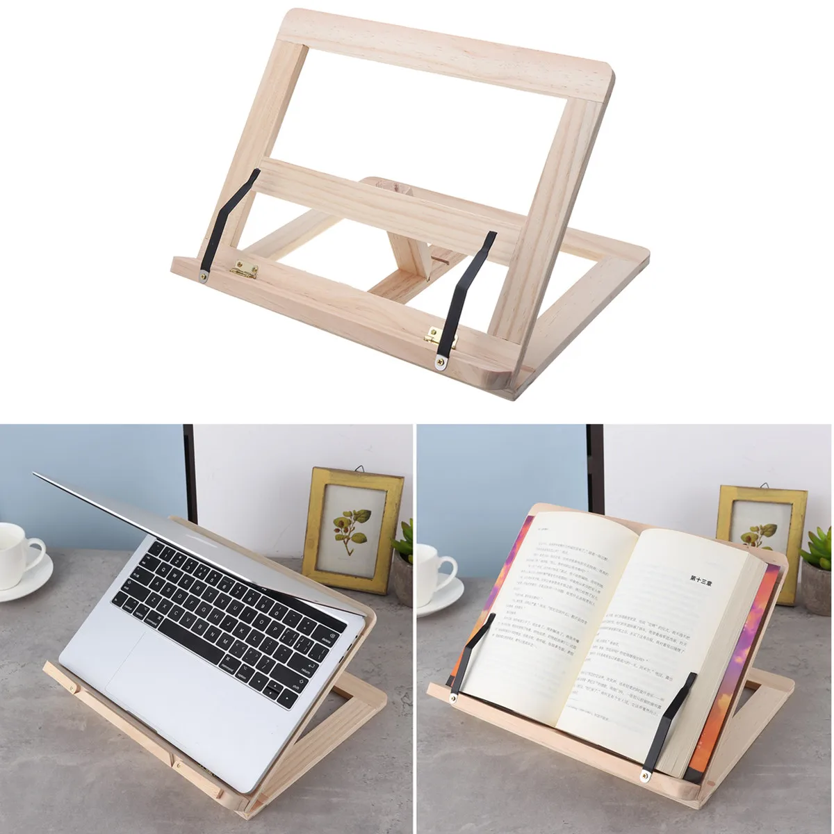 

Foldable Wood Bookends Stand Cookbook Holder Reading Rack Wooden Reading Book Support Stand Holders Lazy Leisure Book Marks