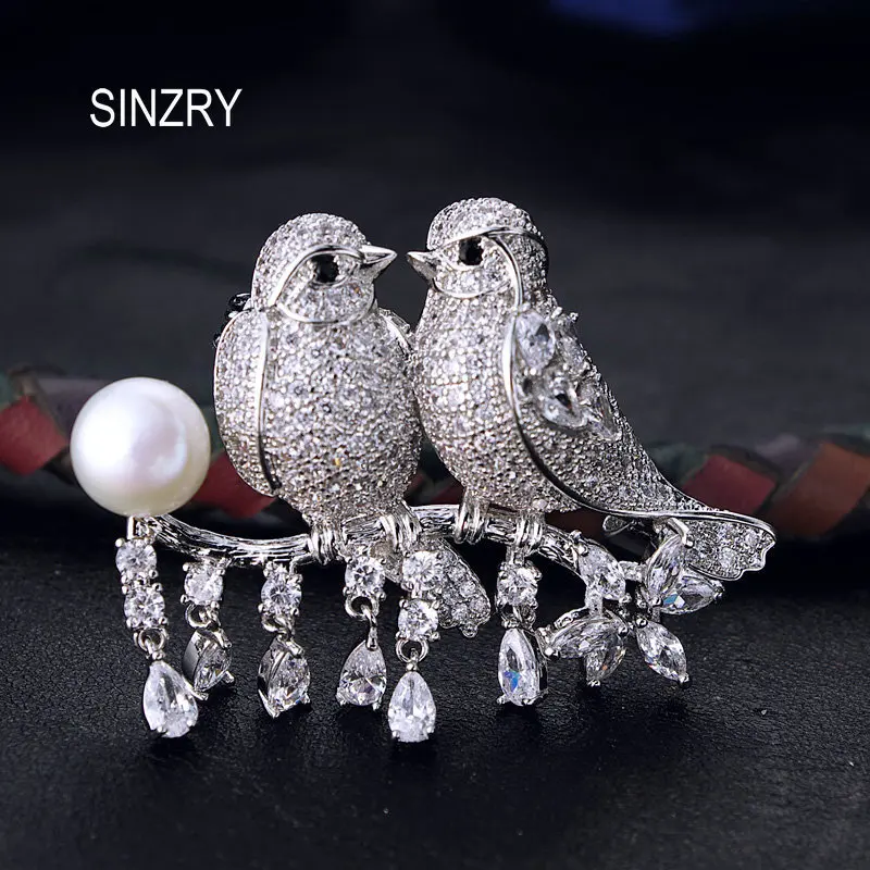 SINZRY dazzling jewelry accessory Imitation pearl cubic zirconia birds brooches pin statement scarf buckles for women | Украшения и