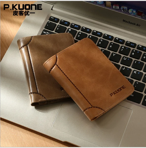 P. KUONE новый мужской короткий кошелек из натуральной кожи в винтажном стиле два