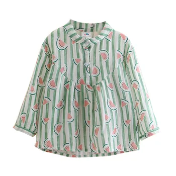 

2018 Spring New Arrival Kids Clothing Children Mandarin Collar Baby Girls Watermelon Print Stripe Long Sleeve Blouses Shirt Tops