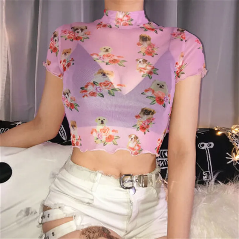 Fashion Women Flower T Shirt Embroidered Mesh Sheer See-through Crop Top Pretty robe femme Elegant 2019 Newest Hot Sale Summer
Fashion Women Flower T Shirt Embroidered Mesh Sheer See-through Crop Top Pretty robe femme Elegant 2019 Newest Hot Sale Summer
